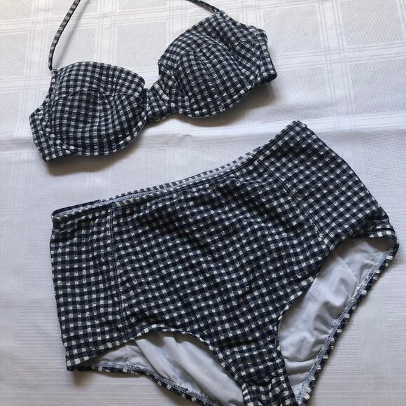 Vintage style - J. Crew new gingham bikini size M bottom and 34 D top - Picture 1 of 1